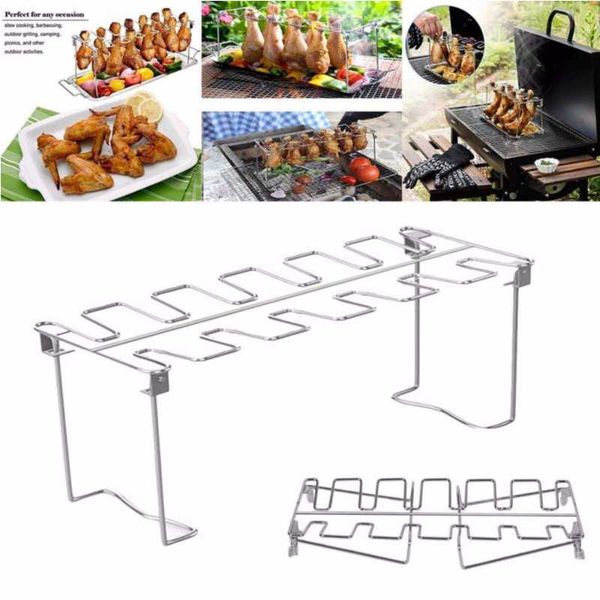 Stainless Steel Chicken Leg Rack Smoker Oven Grill Holder 14 Holes BBQ ...