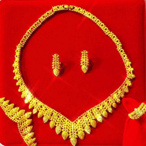 Dubai 24K Gold Plated Boutique Jewelry Set Fashion Gold Color 4Pcs  Set/Necklace/Earrings/Ring/Bracele Wedding Wholesale