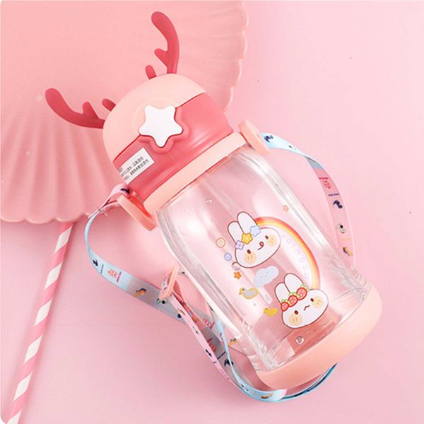 600ml Kids Water Bottle with Straw BPA Free Cartoon Leak-proof Water ...