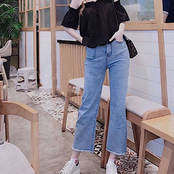 Women's New Summer Fashion Off-shoulder Shirt with Long Wide Leg jeans