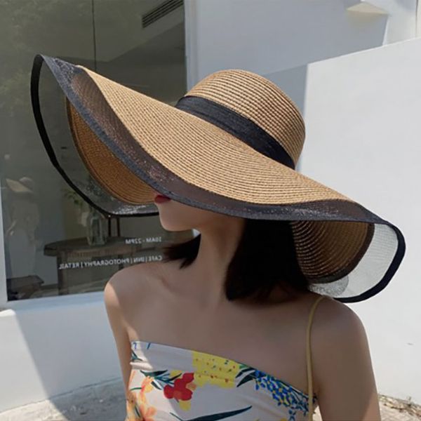 Hepburn hat women's summer sunshade big brim straw hat travel sun