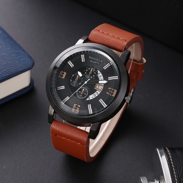 Men's watches Fashion business sports wind belt men's quartz watch