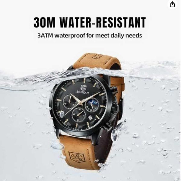 BENYAR Men's Watch Waterproof Watch Men's Multi functional Timing Black  Fashion Business Leisure Sports Designer Dress Watch with Calendar