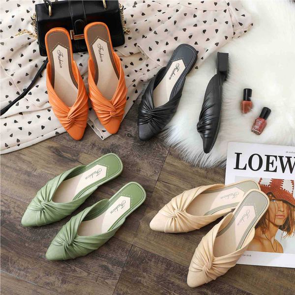 Fashion pointed toe toe sandals and slippers, one pedal lazy women's flat  shoes, Korean version of comfortable half slippers for women