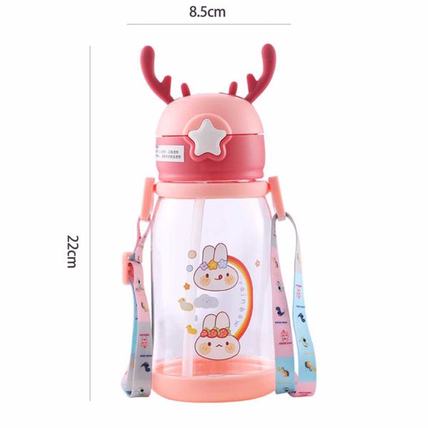 600ml Kids Water Bottle with Straw BPA Free Cartoon Leak-proof Water ...