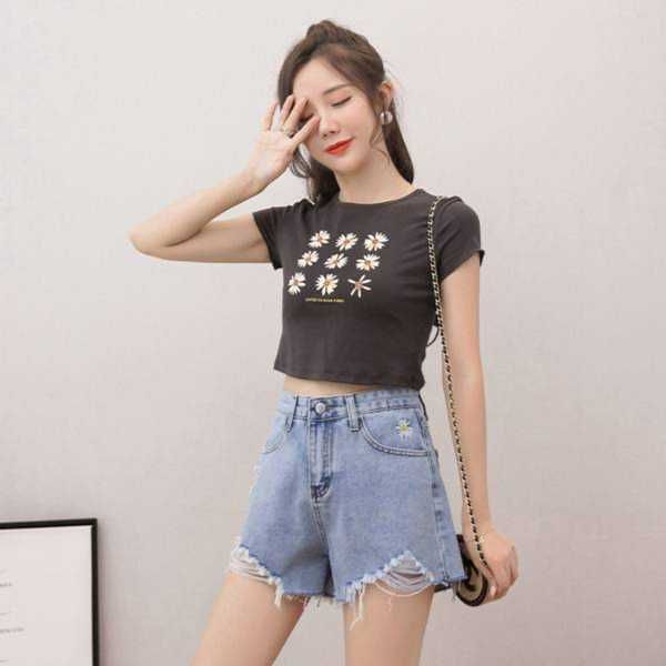 GODDESS Women's Leg Ripped Denim Jeans Shorts High-waist