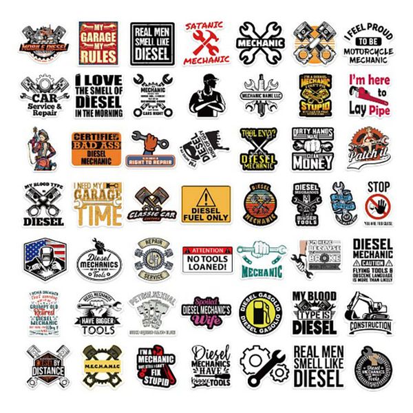 50 cartoon diesel engine mechanic stickers can be decorated suitcase ...