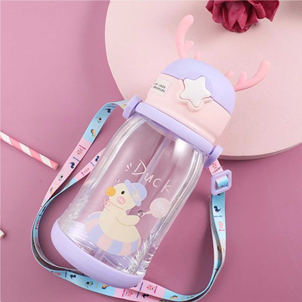 600ml Kids Water Bottle with Straw BPA Free Cartoon Leak-proof Water ...