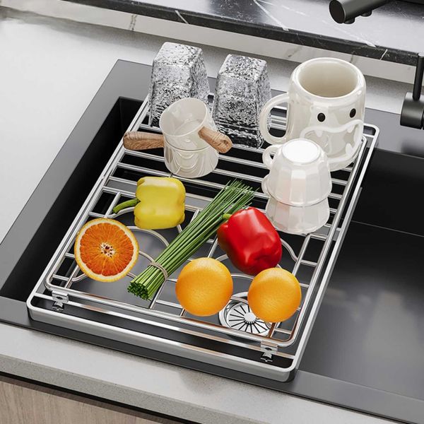 304 Stainless Steel Sink Drain Rack Kitchen Sink Vegetable and Fruit ...