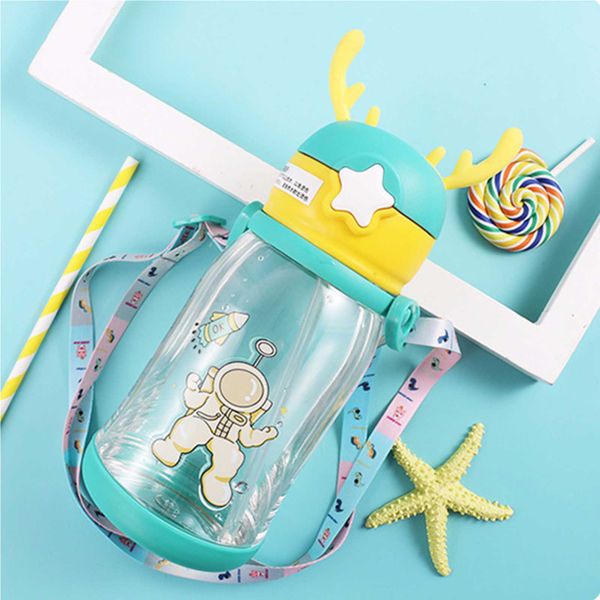600ml Kids Water Bottle with Straw BPA Free Cartoon Leak-proof Water ...