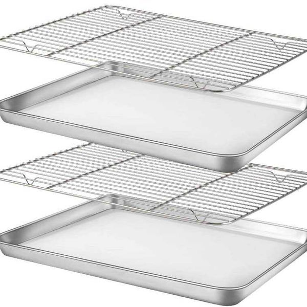 Stainless Steel Baking Tray with Removable Cooling Rack Set Non-stick Chips  Basket Baking Dish Grill Mesh Kitchen Tool BBQ Tray Sturdy Heavy Easy