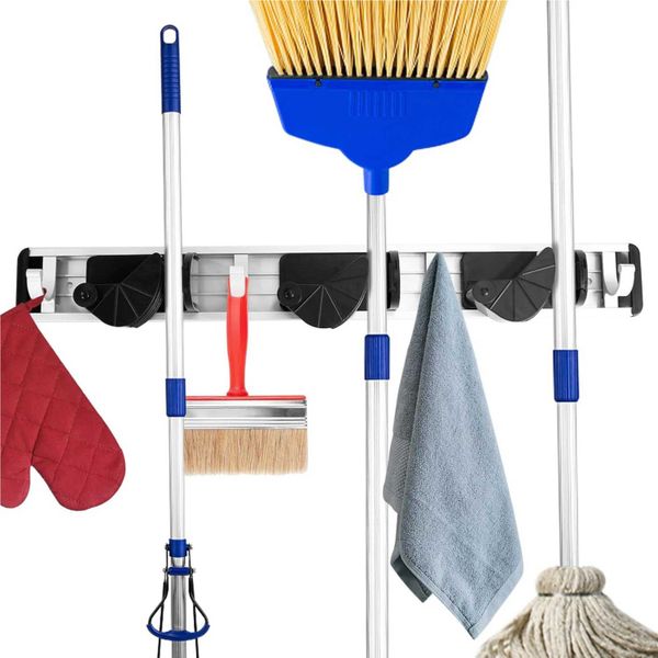 Red Broom Rack No Punch Broom Holder Wall Mount Tool Storage Rack Broom Holder Non ...