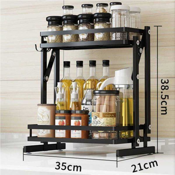 Kitchen Seasoning Storage Rack Stainless Steel 2 Layers Condiment Shelf ...