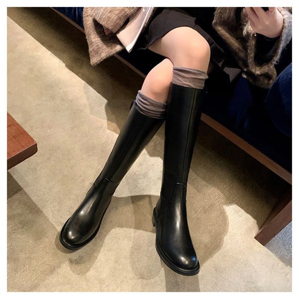 Women's Boots Flat Sole Leather Boots Track Sole Contrast