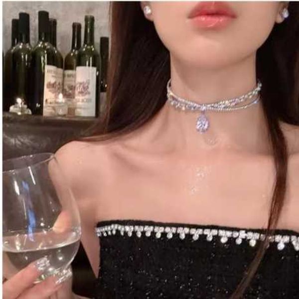 FYUAN Luxury Crown Crystal Choker Necklaces for Women Water Drop