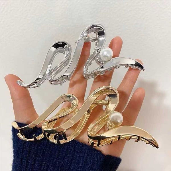 Metal Hair Claw Clips Silber - 11,5 Cm, Wellen-Design, Für Dicke & Dünne Haare
