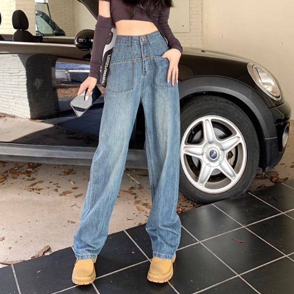 women's jeans fall 2023 new wide-leg design high-waisted floor