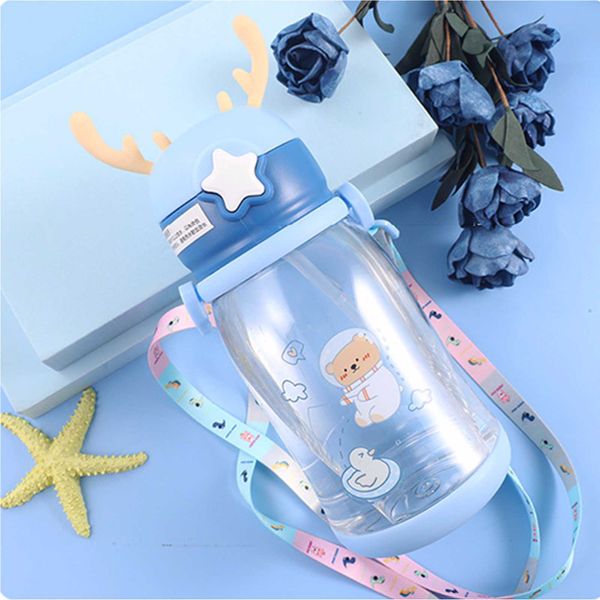 600ml Kids Water Bottle with Straw BPA Free Cartoon Leak-proof Water ...
