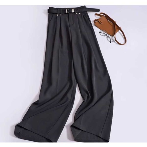 Design sense double ear pleated wide leg pants women's suit pants summer  slim waist belt drape trousers mopping casual pants