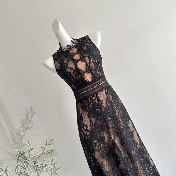 2025 Summer Korean version of the lady temperament sleeveless sexy backless hollow lace hook flower big swing dress dress - L192 2025 Summer Korean version of the lady temperament sleeveless sexy backless hollow lace hook flower big swing dress dress - L192