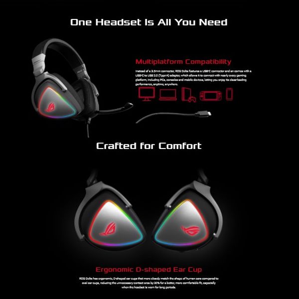 Cuffie Gaming ASUS ROG Delta RGB - Con DAC ESS, USB-C, Per PC E Console - Foto 3