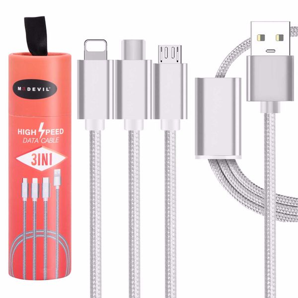 3 In 1 Fast Charging Cable 5FT – IPhone, Type C, Micro USB – Durable Liquid Silicone