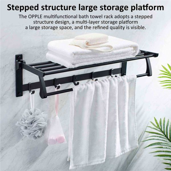 Bathroom Towel Rack Aluminum Double-layer Wall Mounted Towel Holder  Foldable Towels Shelf(50cm)