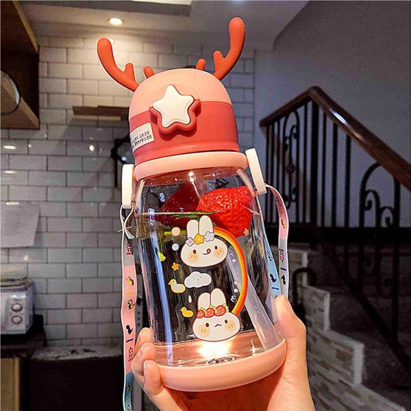 600ml Kids Water Bottle with Straw BPA Free Cartoon Leak-proof Water ...