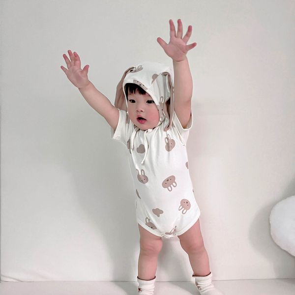23 summer new ins Korean version of children's jumpsuit bunny full printed  baby bag fart clothes baby romper suit
