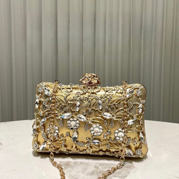 Golden Luxury Hollow-out Diamond-encrusted Evening Bag Women's Fashionable  Elegant Small Dress Bag Clutch Bag - L192