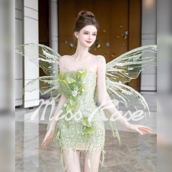 sachin and babi light blue dress women Light green pretty fairy Elf short skirt, Star same style “baby”, ,  walk show, starry sky 18-year-old adult evening dress