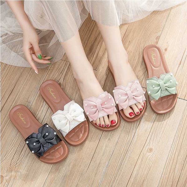 Casual Beach Shoes Popular Women's Bow Knot Outer Flip Flop Non-slip  Fashion Slippers