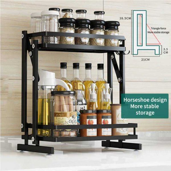Kitchen Seasoning Storage Rack Stainless Steel 2 Layers Condiment Shelf ...