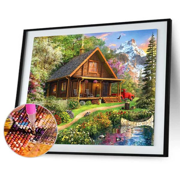 5D DIY Full Drill Diamond Painting Nature House Cross Stitch Embroidery ...