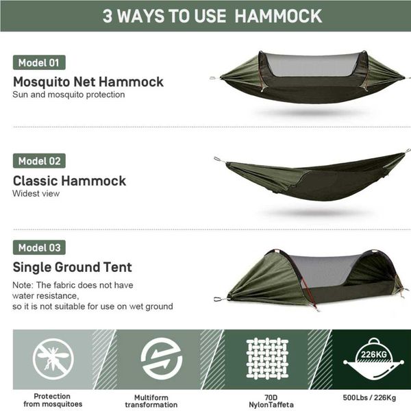 ETROL Camping Hammock with Mosquito Net,3 in 1 Function Parachute