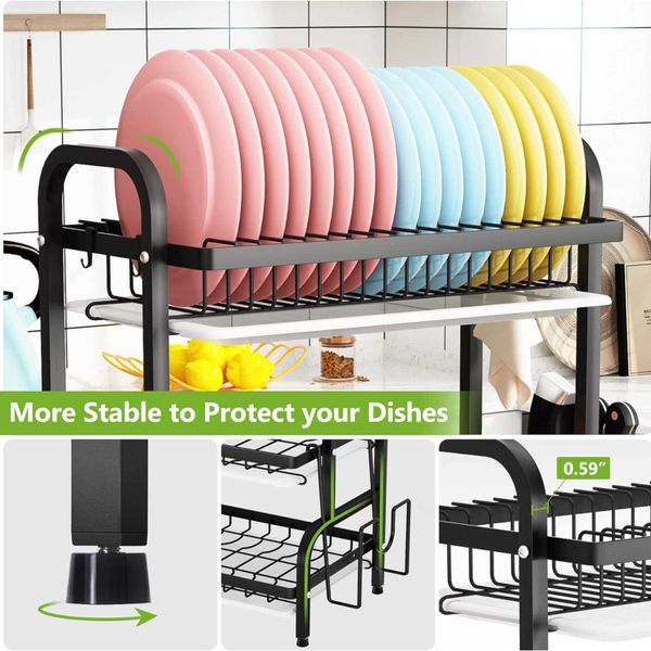 Cut Off Plate Rack Metal 3-layer large capacity dish rack with cutlery rack, cutting board ...