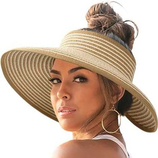 FURTALK Sun Visor Hats for Women Wide Brim Straw Ponytail Summer