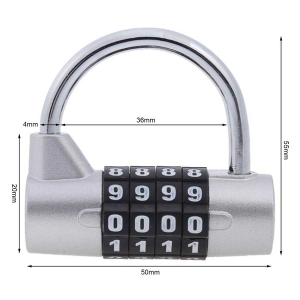 Passcode Num Locks Travel Password Lock 4 Dial Digit Number Combination Padlock Zinc Alloy ...