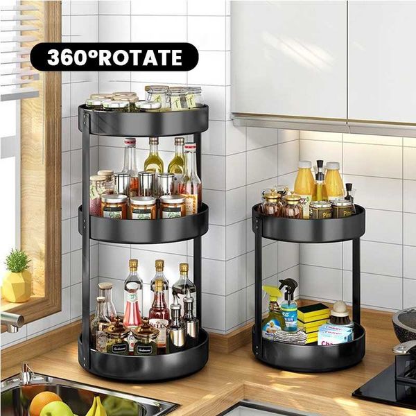 360° Rotating Spice Rack Organizer Seasoning Holder Kitchen Storage  Multi-Function Tray Home Supplies for Bathroom Cabinets