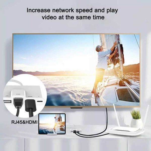 4 in 1 Lightning to RJ45 Ethernet LAN HDTV Adapter 4K TV USB Hub OTG ...