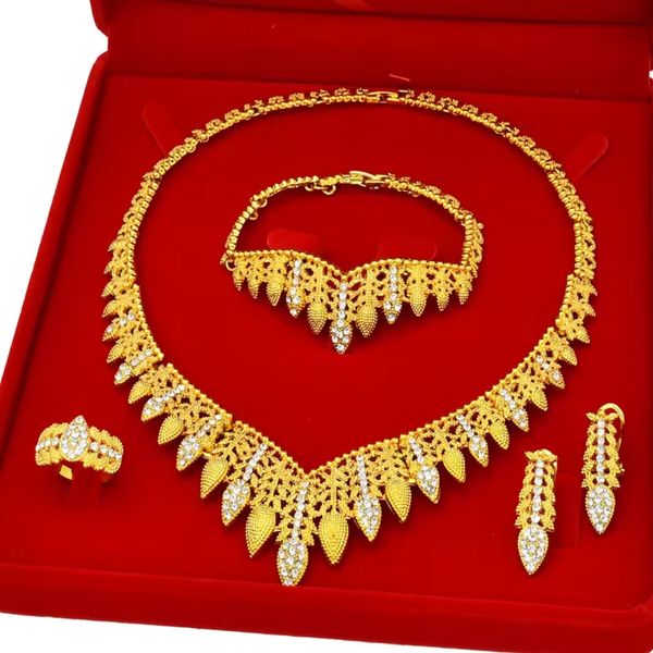 Dubai 24K Gold Plated Boutique Jewelry Set Fashion Gold Color 4Pcs  Set/Necklace/Earrings/Ring/Bracele Wedding Wholesale
