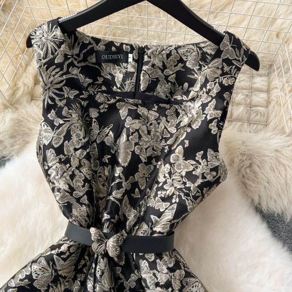 Retro palace style dress high-end light luxury niche jacquard slim