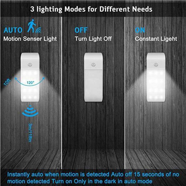 USB Rechargeable PIR Motion Sensor Night Light Wireless 12 LED Under ...