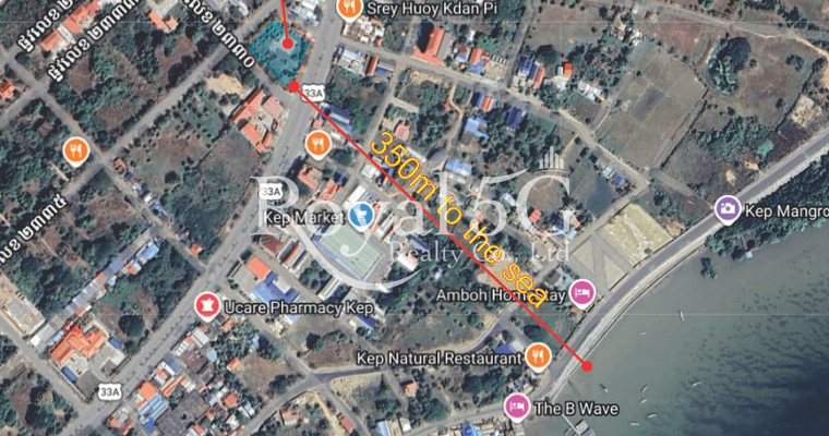 Corner Land for Sale in Kep City just 350m from Kep Beach ( 3 Main Street Corner)